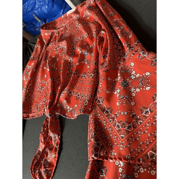 Altar'd State Top Size S boho festival bell sleeve ruffles geometric orange red - Picture 3 of 6